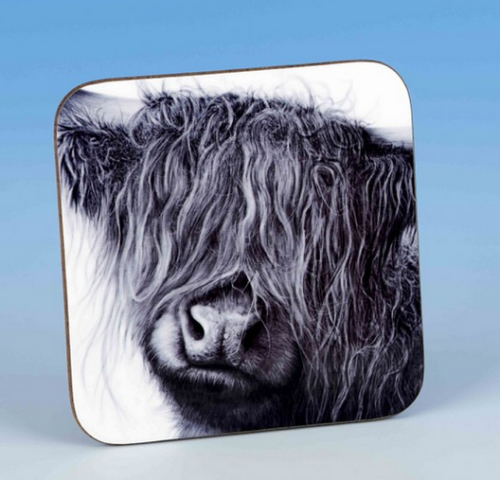 cup coastere with an image of a highland cow